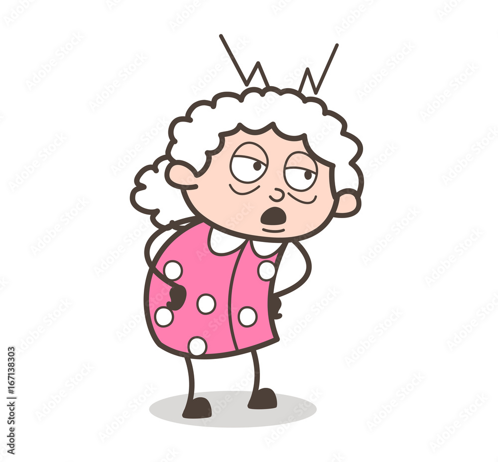 Fototapeta premium Cartoon Bored Old Lady Face Expression Vector Illustration