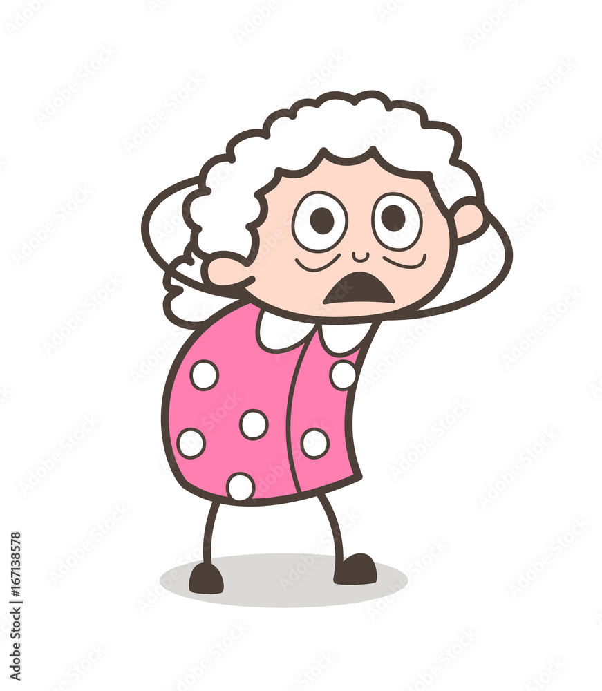 Cartoon Old Lady with Flushed Face Vector Illustration Cartoon Old Lady with Flushed Face Vector Illustration