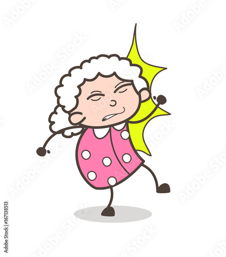 Cartoon Old Lady Got Hurt by Hit Vector Illustration