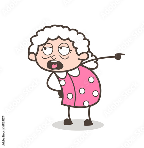 Cartoon Old Lady Very Rudely Giving an Order Vector Concept