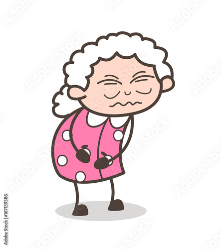 Cartoon Old Grandma Having Pain Vector Illustration