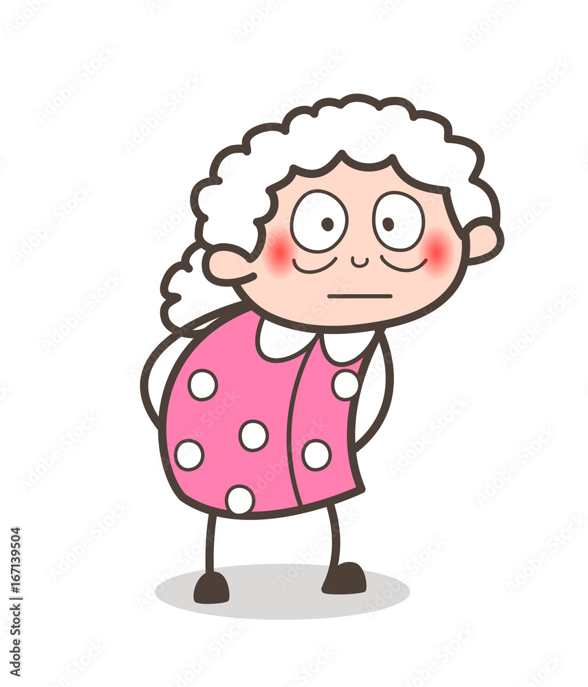 Cartoon Scared Granny Face Expression Vector Illustration