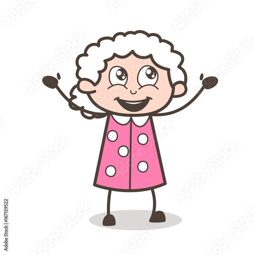 Cartoon Joyful Grandma Vector Illustration