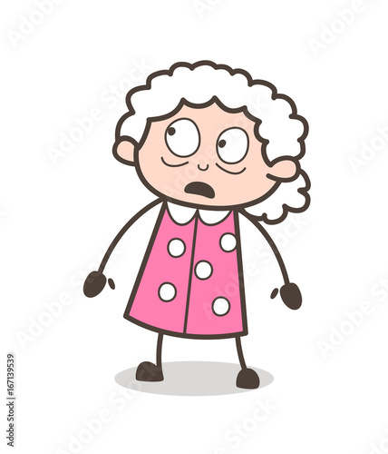 Cartoon Frightened Grandma Face Expression Vector Illustration