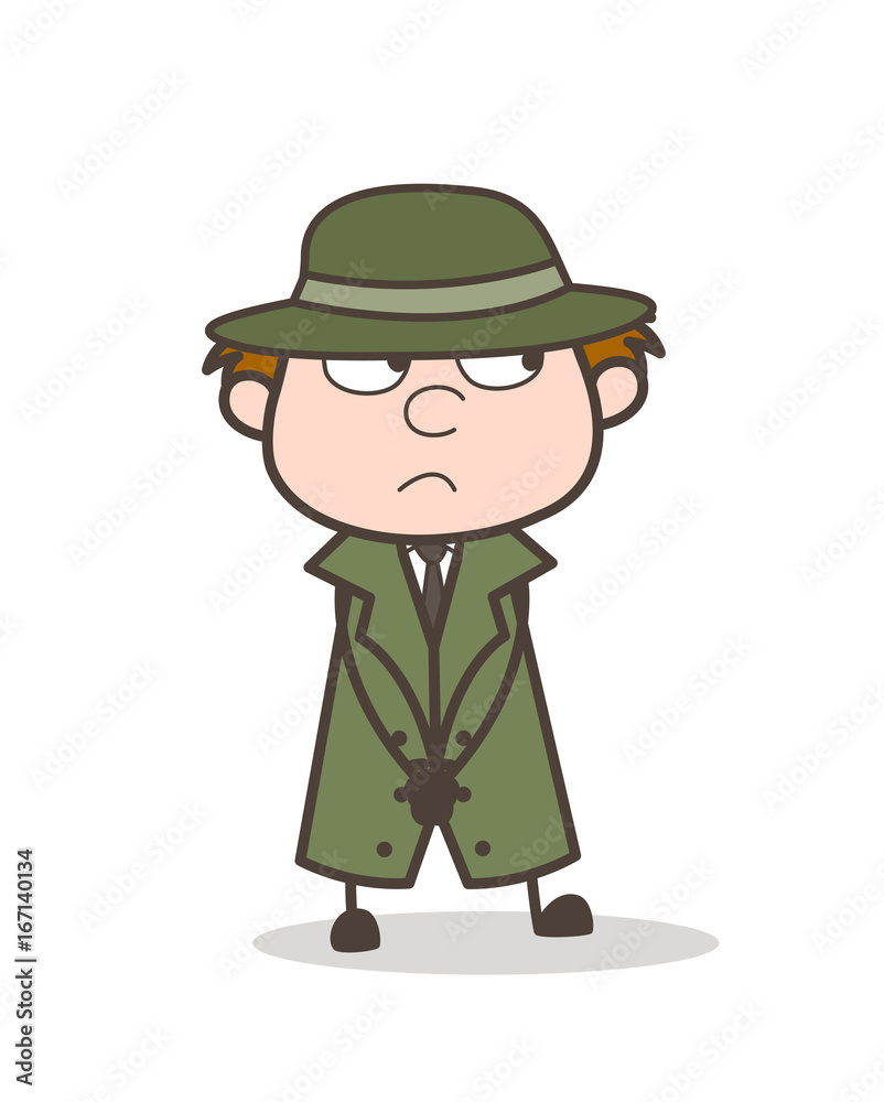 Cartoon Detective Mysterious Face Expression Vector Illustration