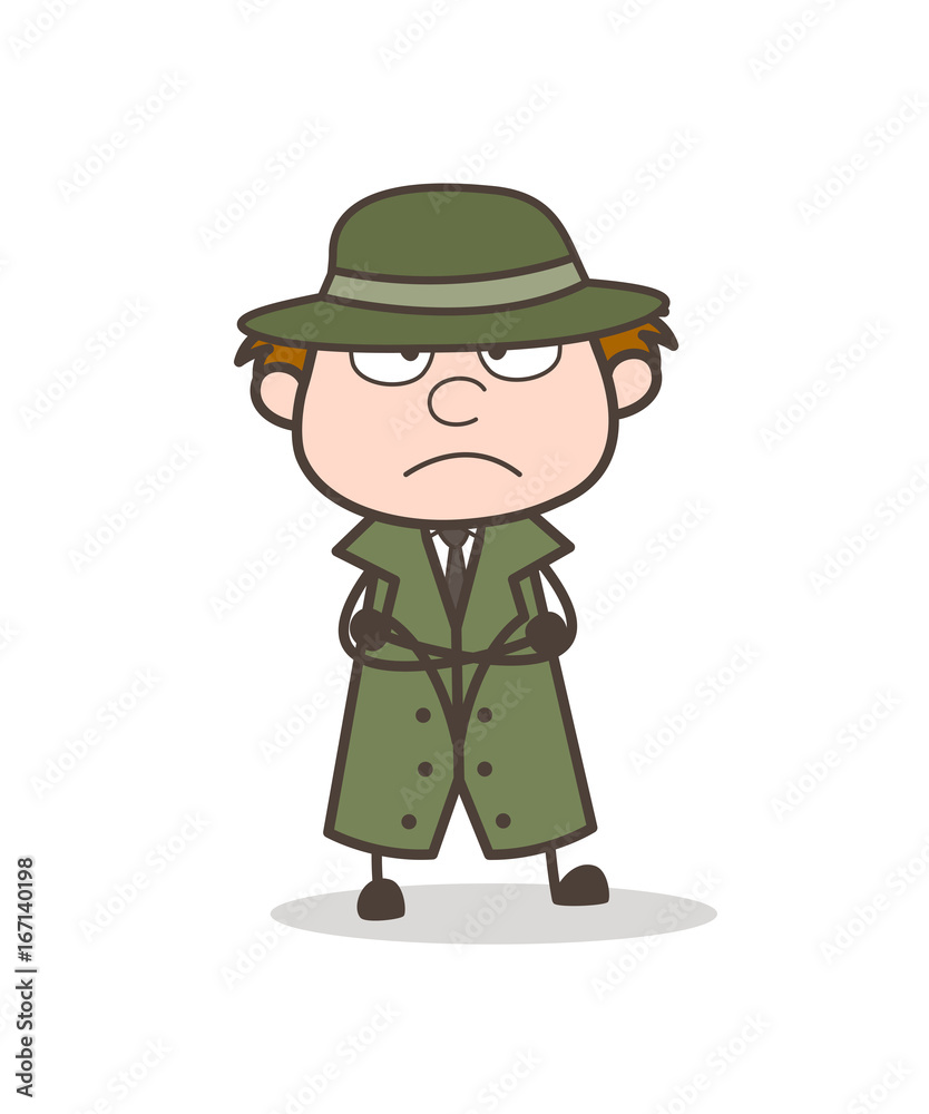 Cartoon Detective Upset Face Vector Illustration