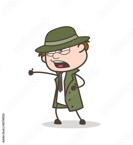 Cartoon Detective Aggressive Expression Vector Illustration