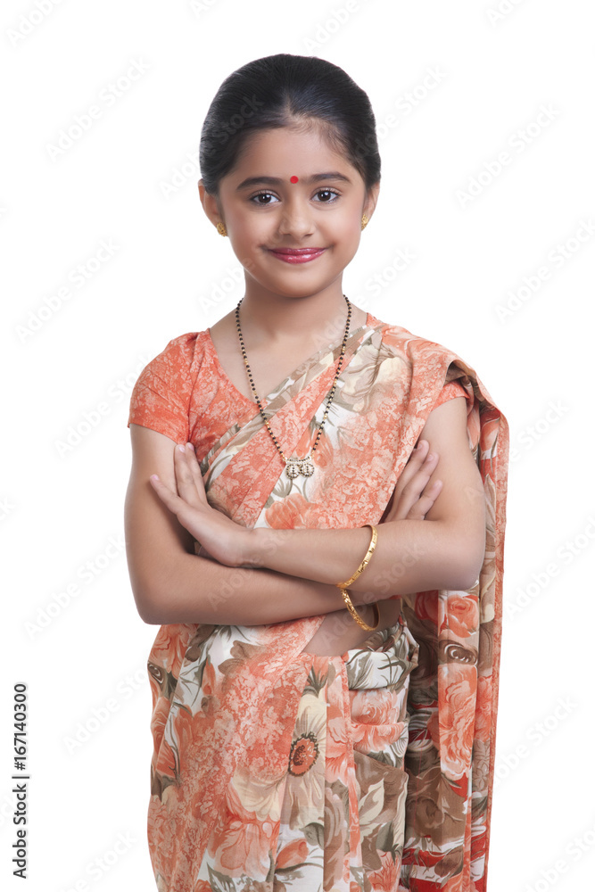 Portrait of little girl dressed as housewife Portrait of little girl dressed as housewife