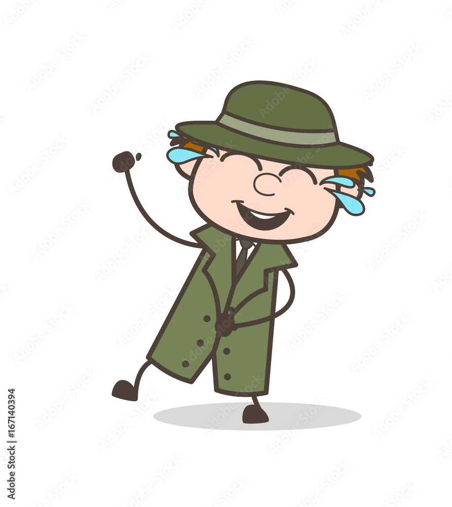 Cartoon Detective with Joy of Tears in Eyes Vector Illustration Cartoon Detective with Joy of Tears in Eyes Vector Illustration
