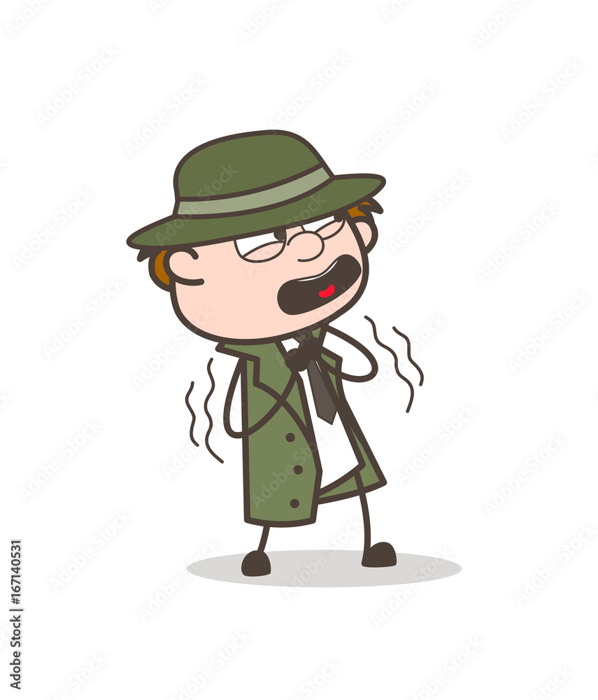 Cartoon Coward Detective Expression Vector Illustration