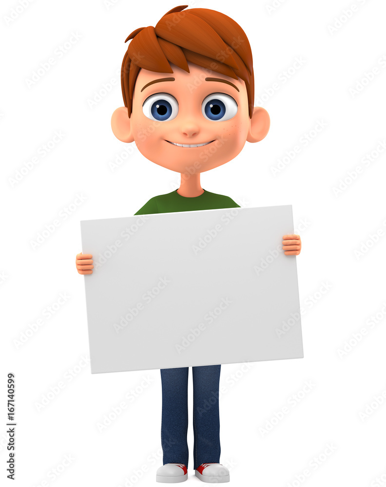 Boy holding a blank card. 3d render illustration. Boy holding a blank card. 3d render illustration.