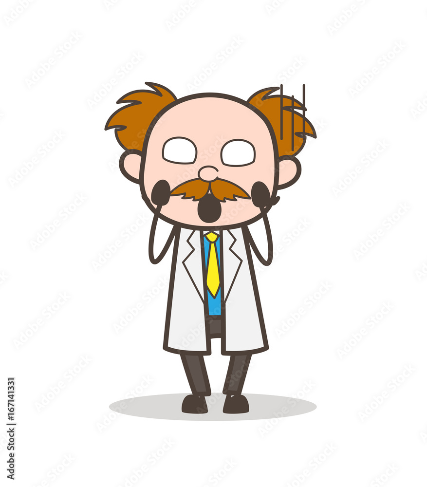 Cartoon Scientist Face Screaming in Fear Vector Illustration Stock ...