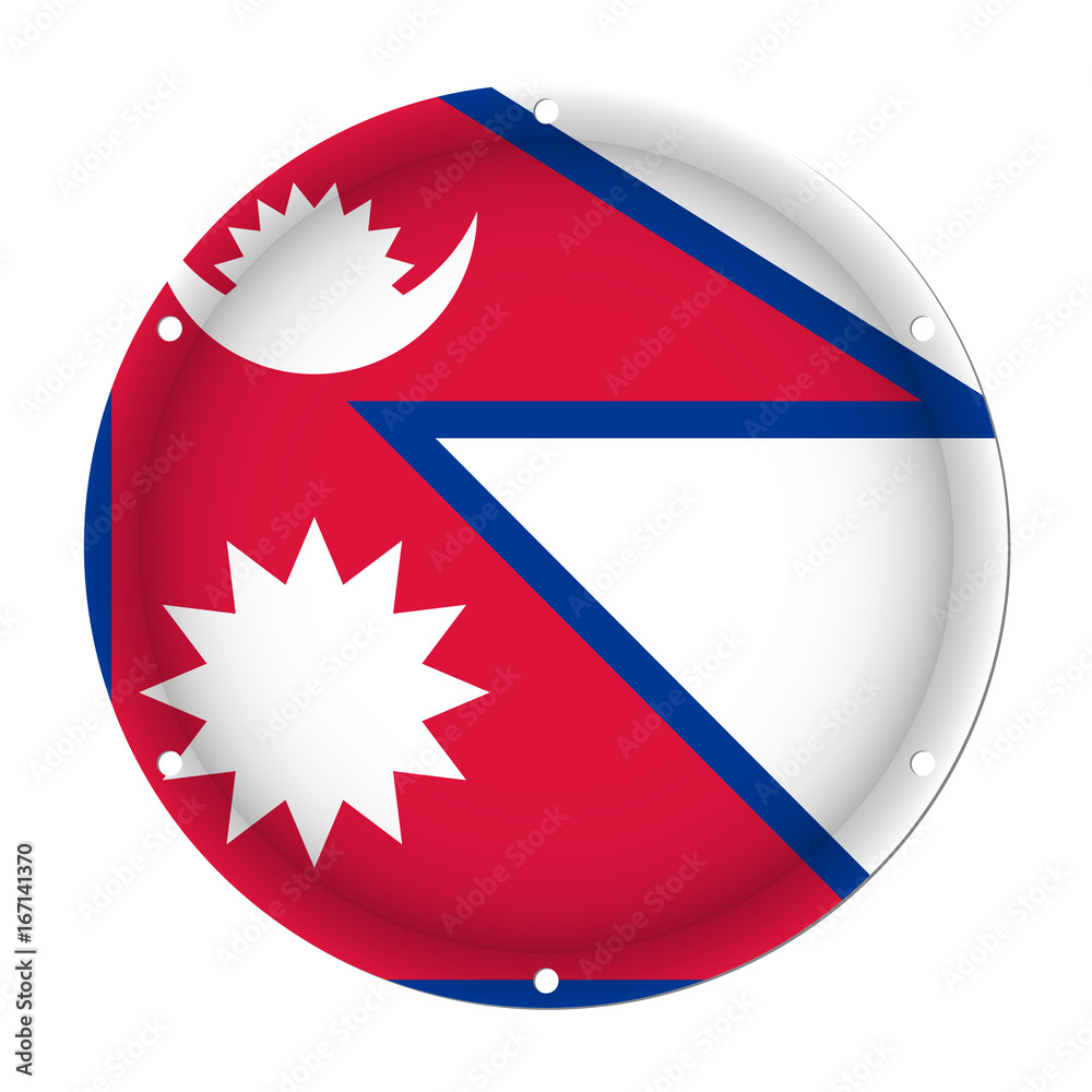 round metallic flag of Nepal with screw holes round metallic flag of Nepal with screw holes