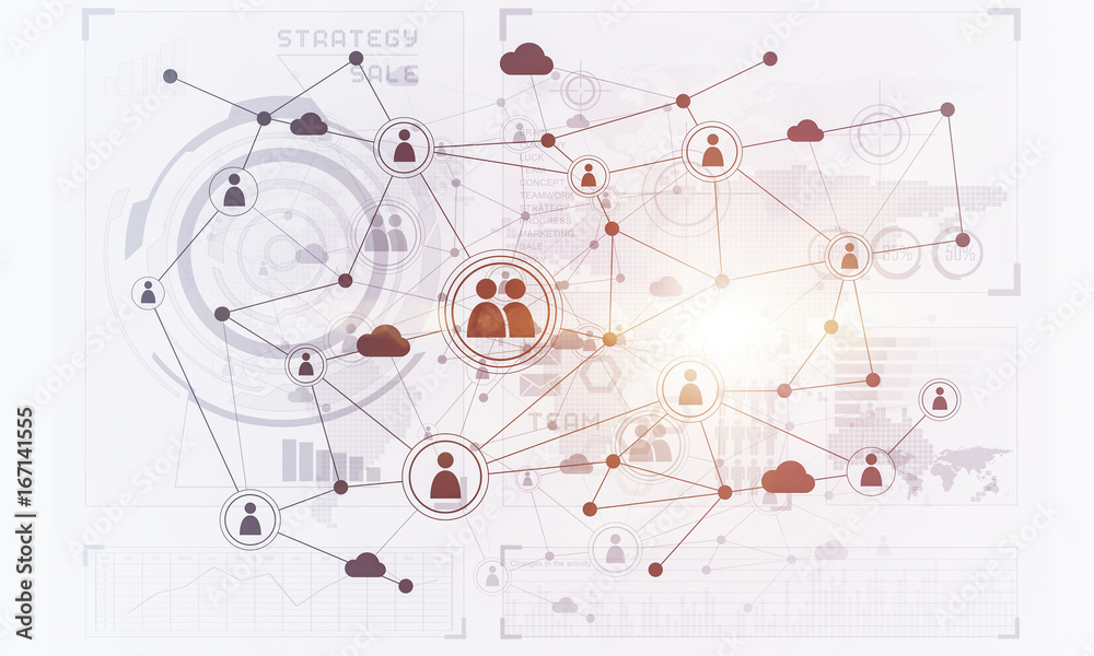 Lines and dots as networking idea drawn on white background