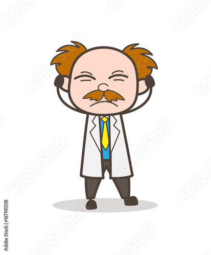 Cartoon Irritated Scientist Don't Want to Hear Vector Concept