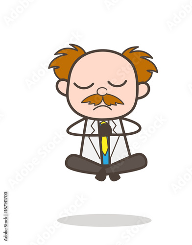 Cartoon Scientist Doing Yoga Vector Illustration