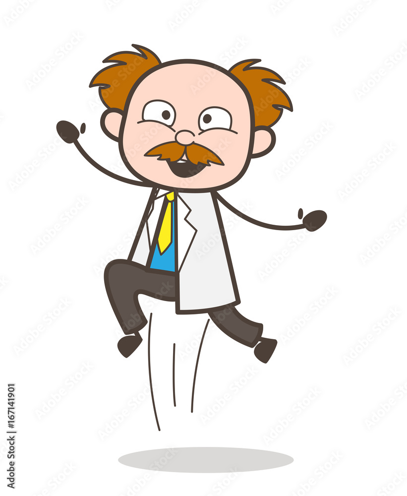Cartoon Excited Successful Scientist Jumping Vector Cartoon Excited Successful Scientist Jumping Vector