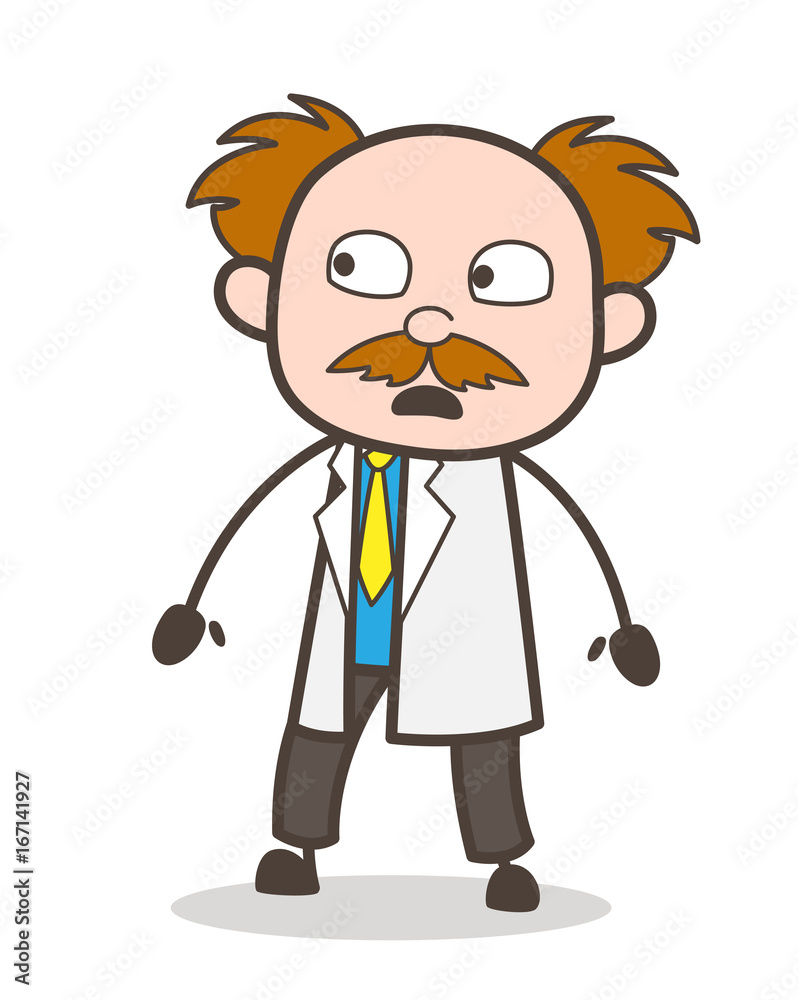 Cartoon Scientist Scared Face Vector Illustration Cartoon Scientist Scared Face Vector Illustration