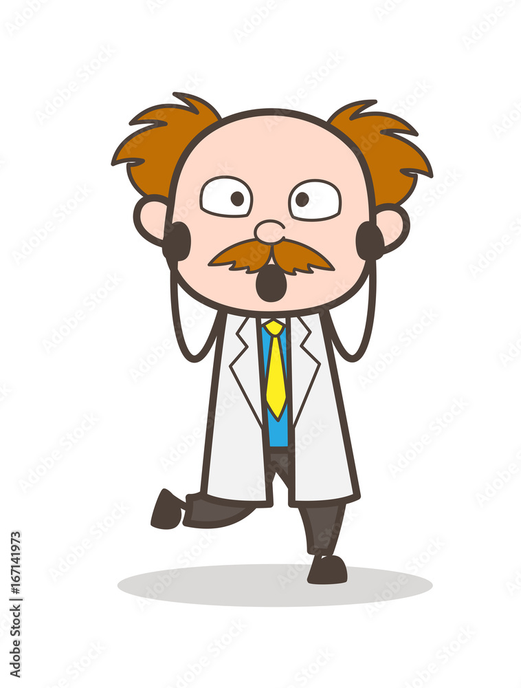 Cartoon Scientist Funny Shocking Face Vector Illustration Cartoon Scientist Funny Shocking Face Vector Illustration