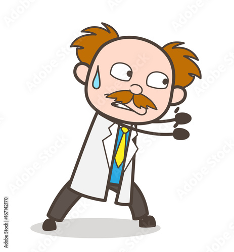 Cartoon Scientist Trying to Pull Vector Illustration