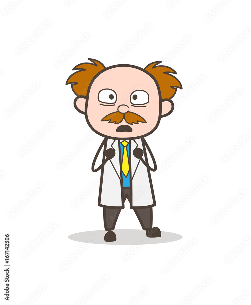 Cartoon Scientist Scared Facial Expression Vector Illustration