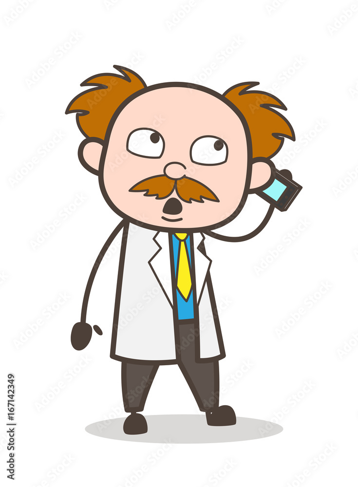 Cartoon Scientist Calling Vector Illustration