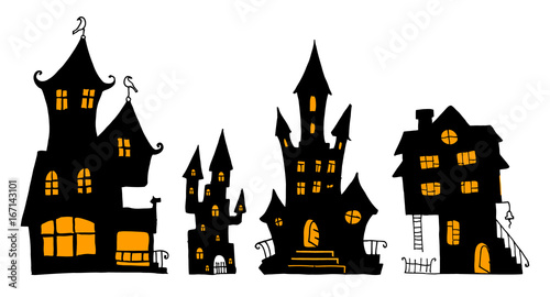 Magic house with glowing Windows for Halloween. The sketch marker. Vector