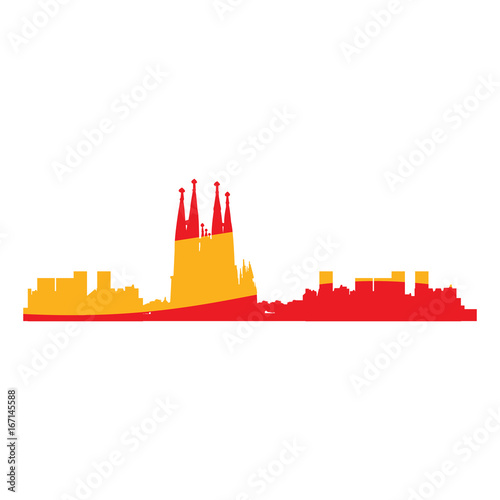 Isolated cityscape of Barcelona with the flag of Spain, Vector illustration