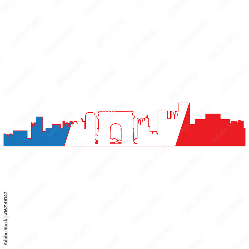 Isolated cityscape of Paris with the flag of France, Vector illustration