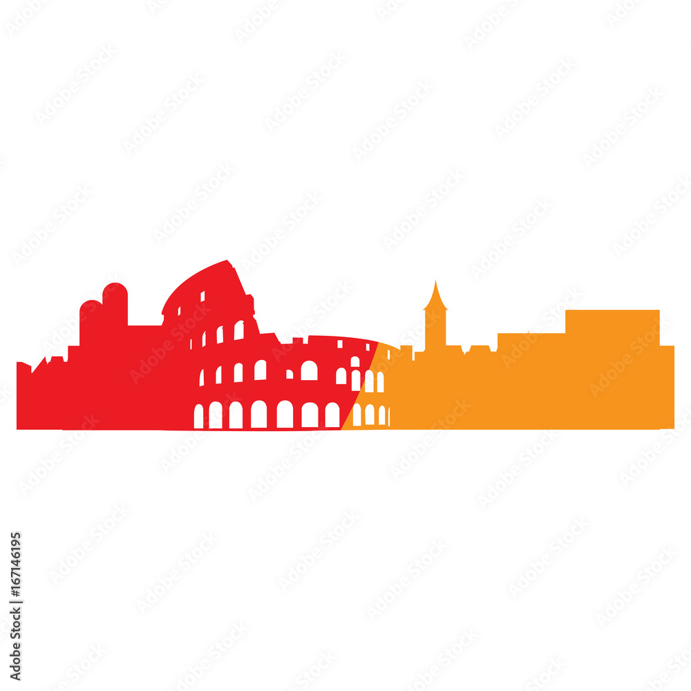 Isolated cityscape of Rome with the flag of Rome, Vector illustration