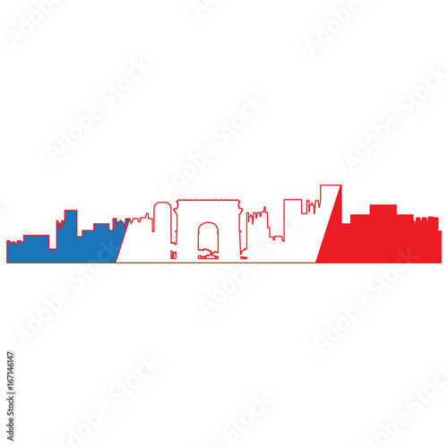 Isolated cityscape of Paris with the flag of France, Vector illustration