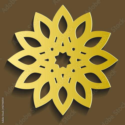 Islamic ornament vector. Circular 3d ramadan round pattern. Persian motif.