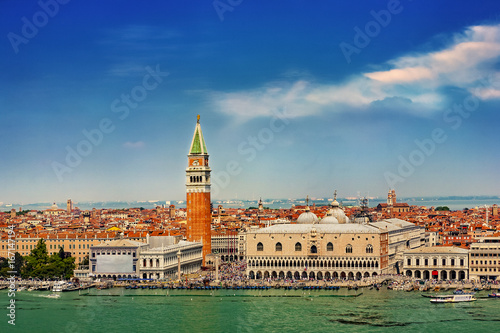 Italy. Cityscape of Venice from campanile (bell tower) of Basilica San Giorgio Maggiore. Venice and its Lagoon is on UNESCO World Heritage List © WitR