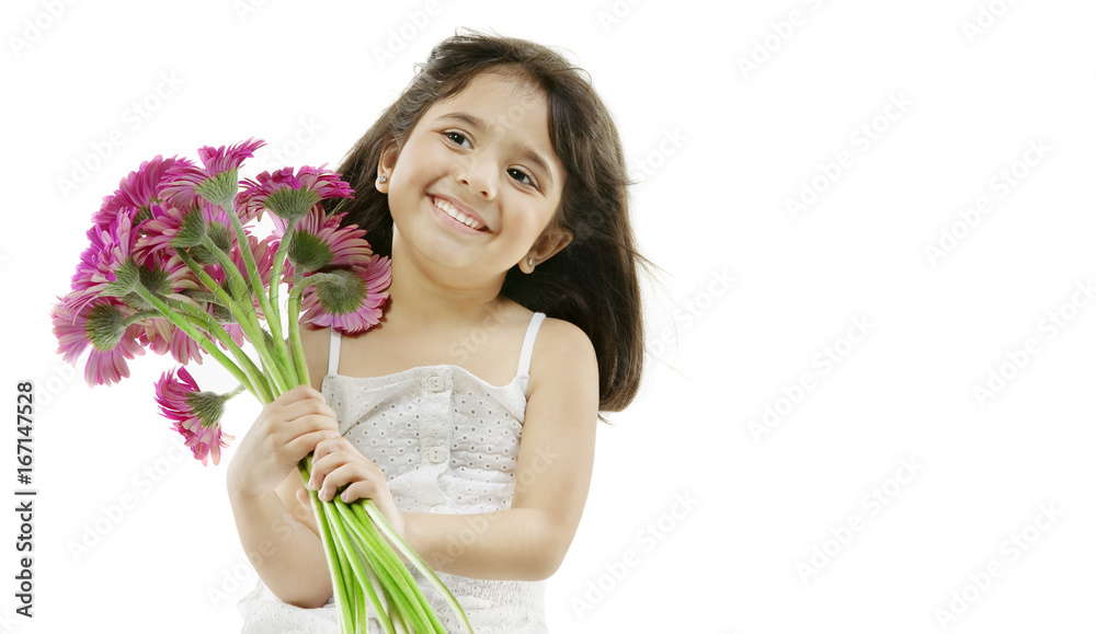 Portrait of a girl holding flowers Portrait of a girl holding flowers