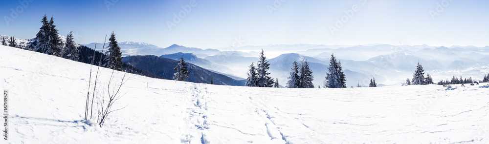 European Beautiful Winter Mountains, Alpine Mountains, Panoramic View Snow Capped Mountains, Slope For Skiers, Landscape For Cross Country Skiers, Beautiful Winter Landscape