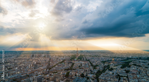 paris panorma with God rays in the background