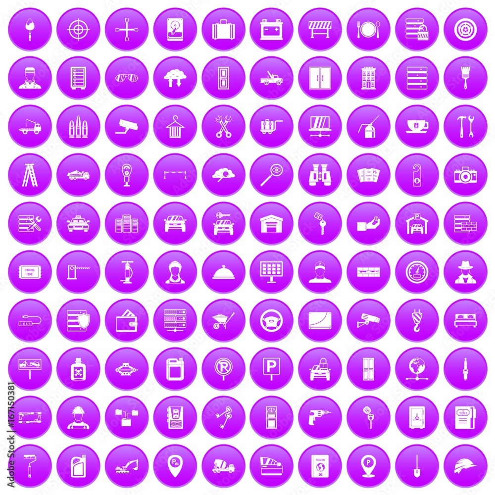 100 keys icons set purple 100 keys icons set purple