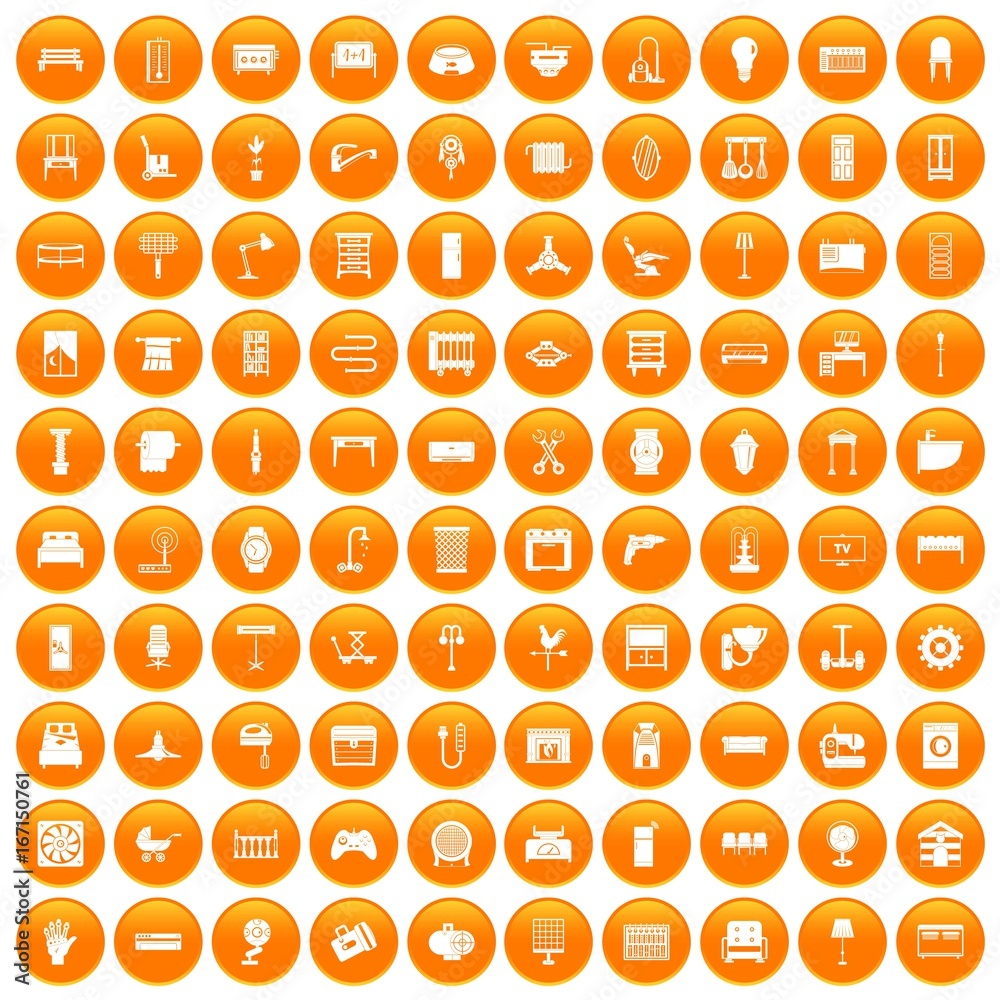 100 furnishing icons set orange 100 furnishing icons set orange