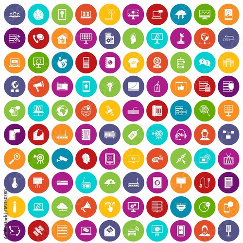 100 telecommunication icons set color
