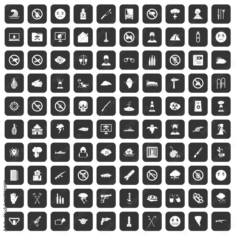 100 tension icons set black 100 tension icons set black