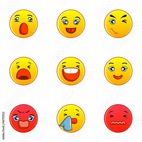 Different type of emotion icons set, flat style