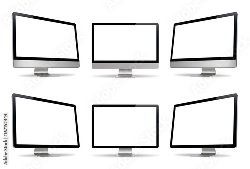 Computer display, monitor, realistic set, 3D, isolated - stock vector.