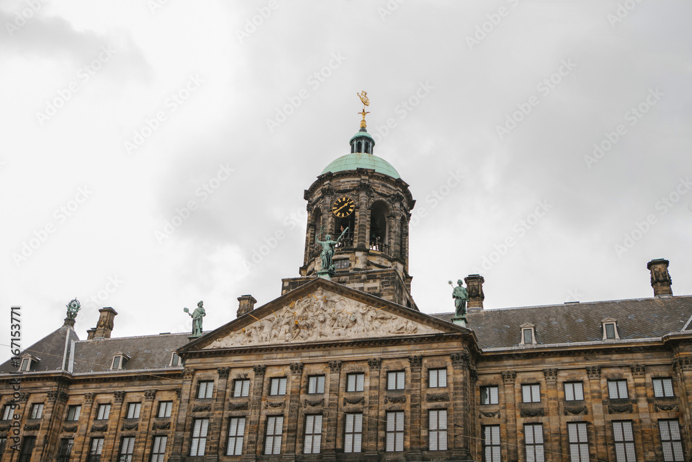 Dome of The Royal Palace city hall in Amsterdam. 