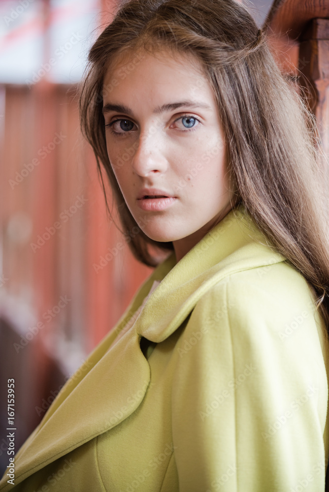 Fototapeta premium Portrait of beautiful young woman wearing in autumn coat