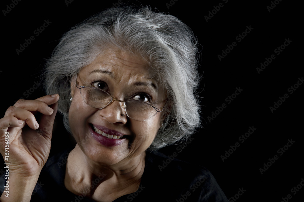 Old woman with glasses smiling Old woman with glasses smiling