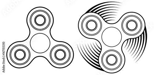 Fidget spinner linear icon. Stress relief toy and improvement of attention span. Outline thin lines logo. Isolatied vector illustration. Drawing for instruction list or packaging box
