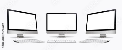 Desktop computer screen with keyboard vector isolated, monitor, realistic,3D, isolated - stock vector.