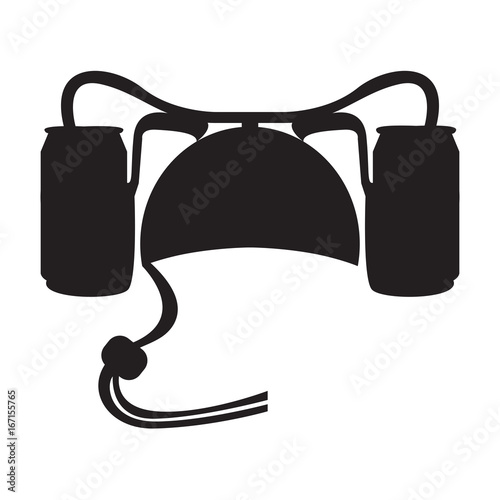 Isolated silhouette of a hat with 2 beer cans, Vector illustration