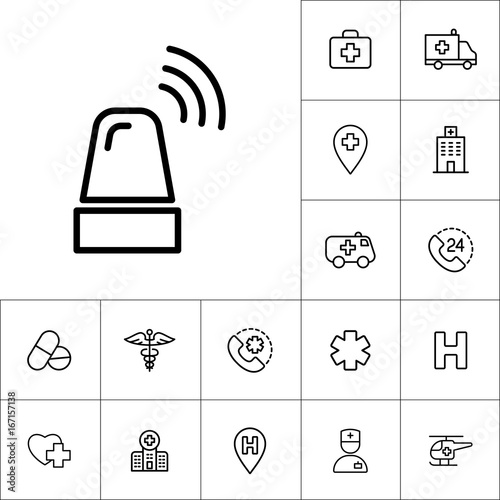 siren icon, medical signs set on white background