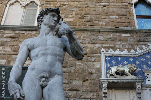 The statue of David by Michelangelo on the Piazza della Signoria in Florence, Italy photo